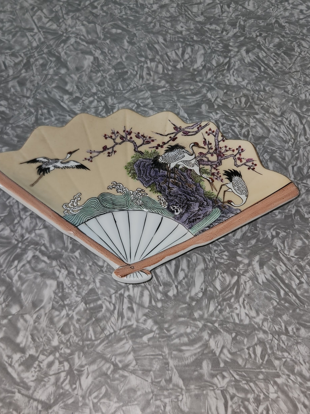Royal Doulton Porcelain Fan Plaque in Cream, Purple, Green, Black